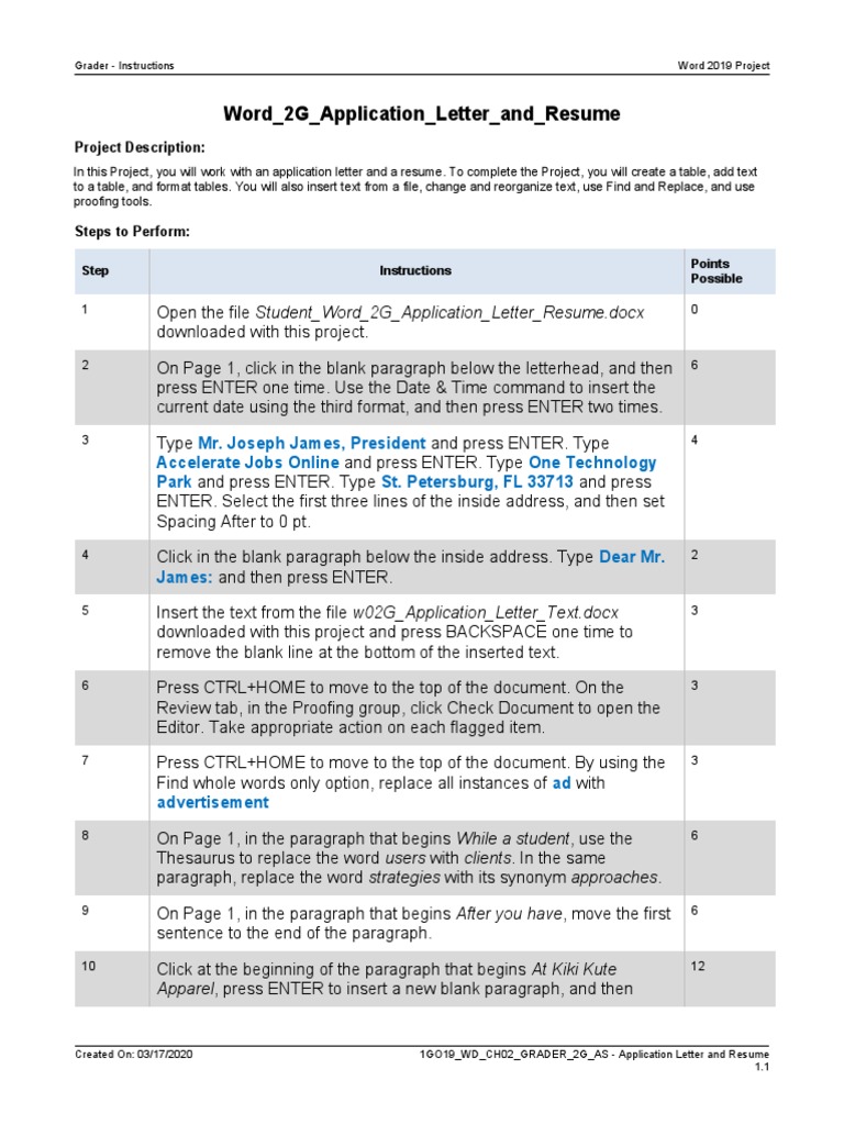 Word 2G Application Letter and Resume Instructions PDF Paragraph