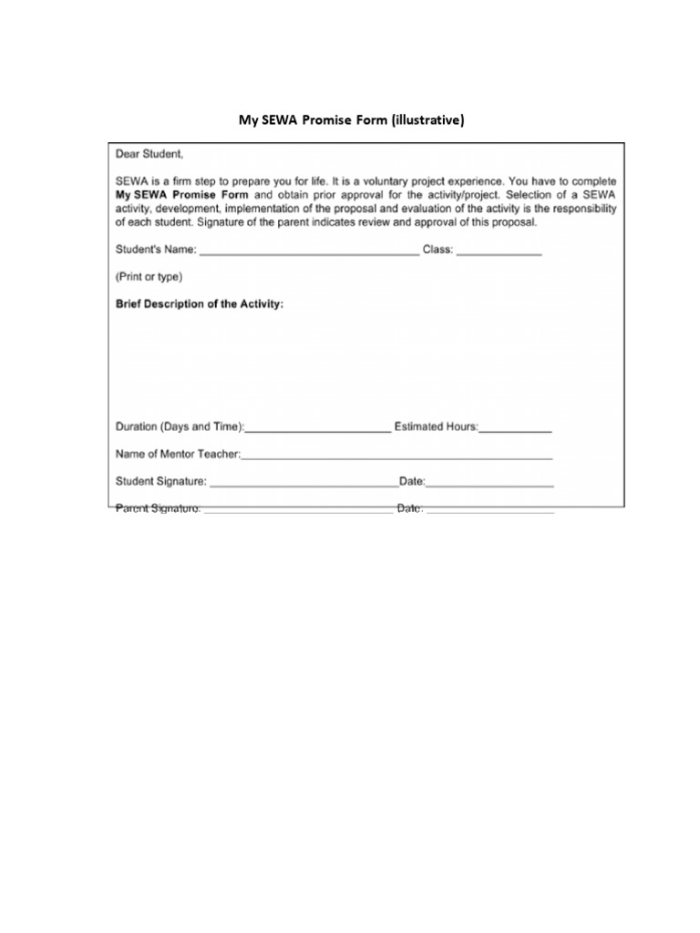 SEWA Promise Form and Self Appraisal Guide | PDF