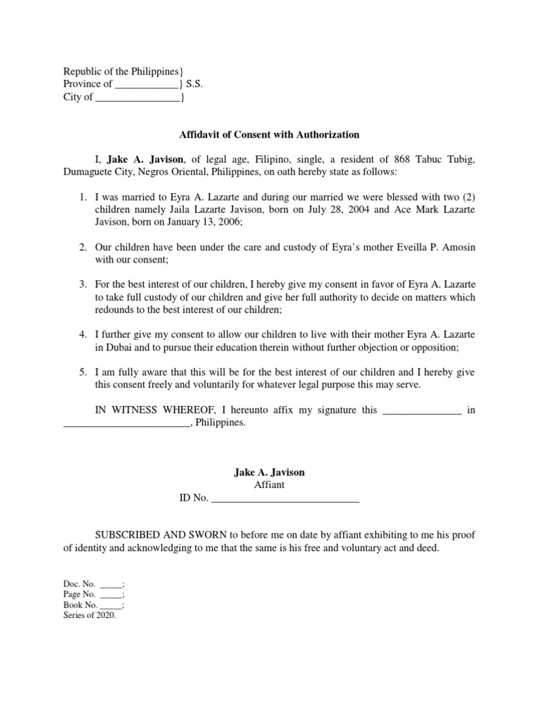 Affidavit of Consent for Child Custody | PDF | Social Science | Law