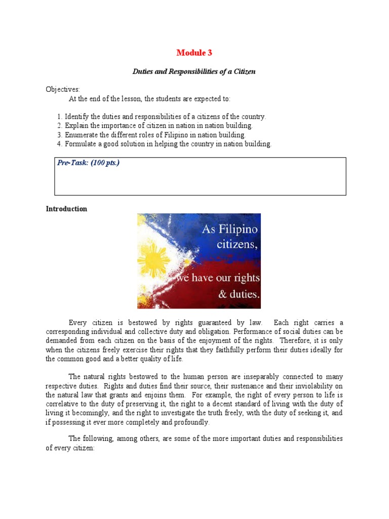 Nstp Module 3-Duties And Responsibilities Of A Citizen | Pdf | Leadership |  Crimes