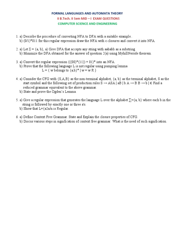 Computer Science and Engineering: Formal Languages and Automata Theory ...