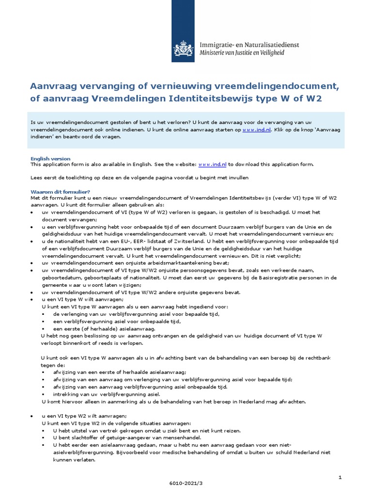 Aanvraag Vervanging of Vernieuwing Vreemdelingendocument, of Aanvraag ...