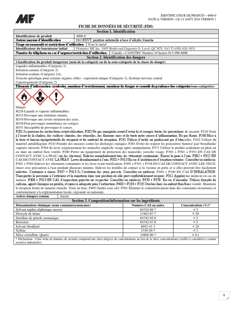 FDS Spray Peinture | PDF | Sciences physiques | Chimie