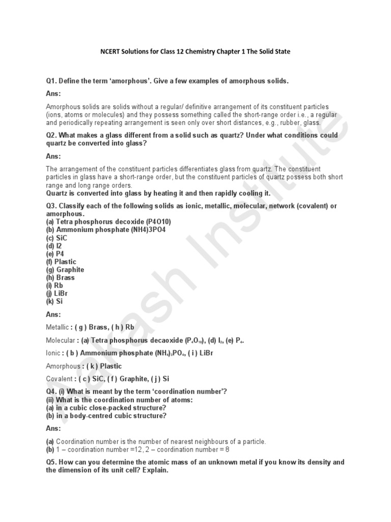 Aakash Institute Ncert Solutions For Class 12 Chemistry Chapter 1 The