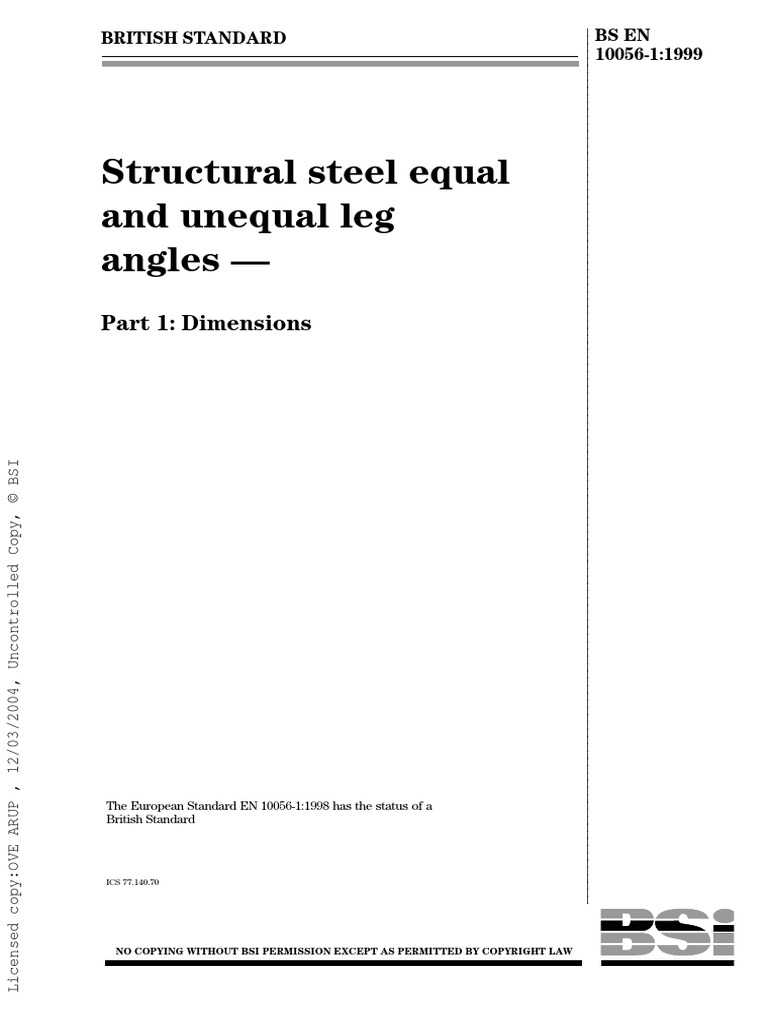 BS EN 100561 1999 Structural Steel Equal and Unequal Leg PDF