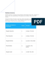 Definite Articles: Number and Gender in Nominative Article Example