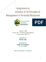 Assignment On Practical Relevance of 14 Principles of Management in Terracotta Restaurant