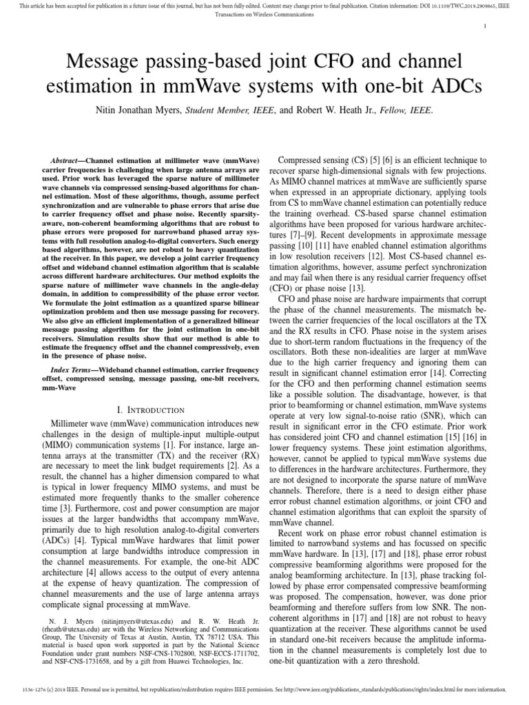 Message PassingBased Joint Cfo and Channel Estimation in Mmwave