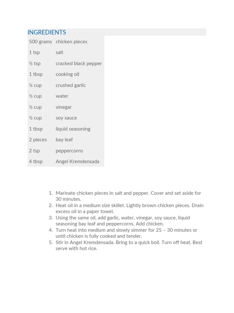 How To Cook Adobo | PDF