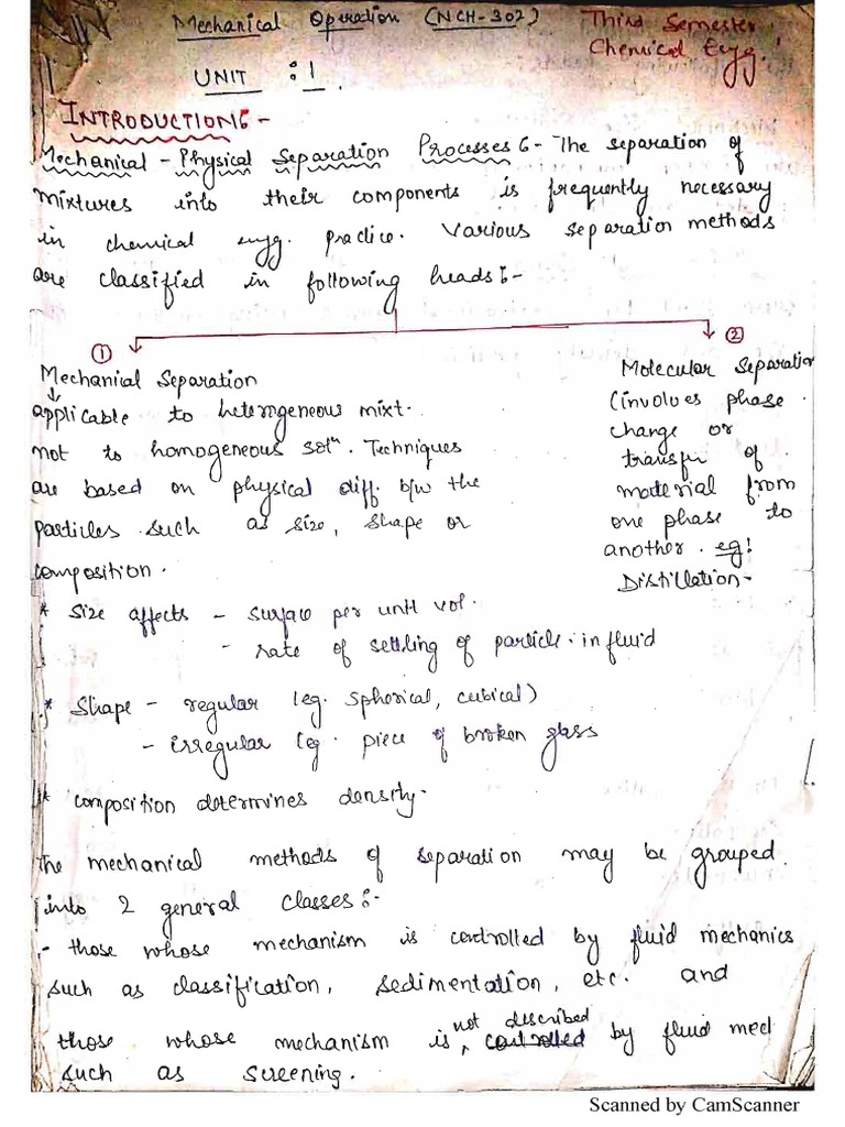 Engg CE Mechanical Operation Chemical Engg UNIT 1 PDF