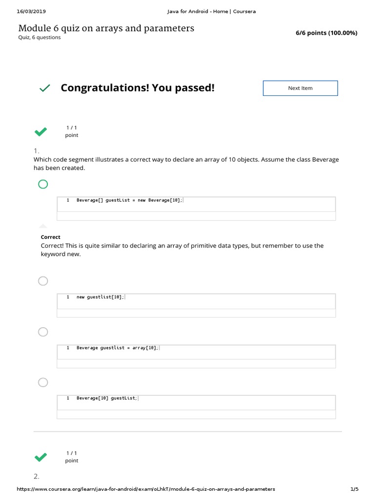 Java Arrays and Parameters Quiz Results | PDF | Class (Computer ...