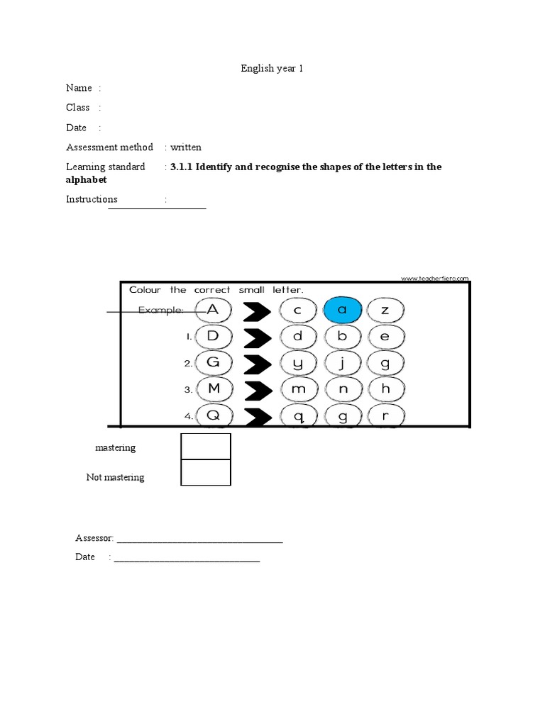 English Year 1 Written Instrument | PDF | Language Arts & Discipline ...