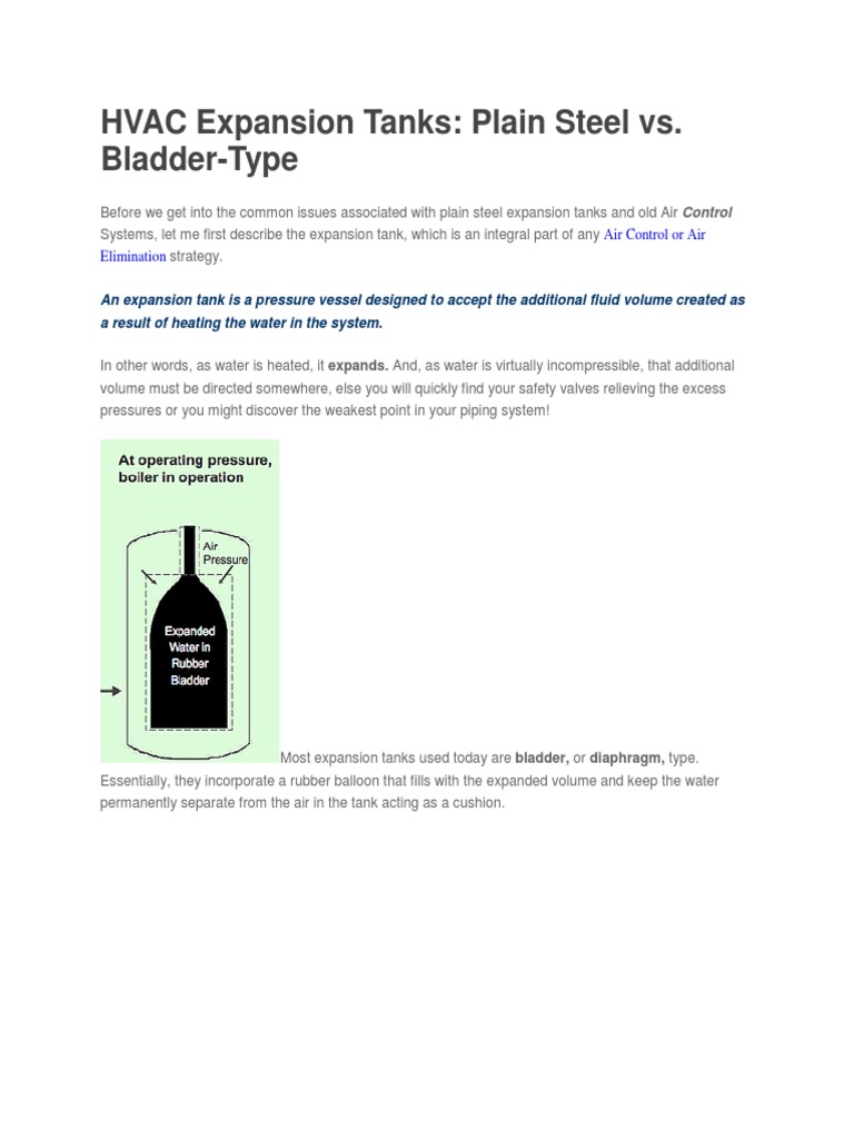 HVAC Expansion Tanks Plain Steel vs. BladderType Air Control or Air Elimination PDF Valve