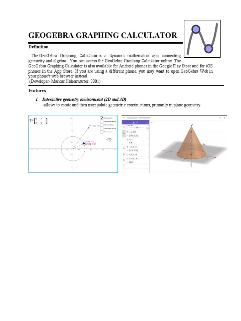 Geogebra Graphing Calculator 1. Interactive Geometry Environment (2D