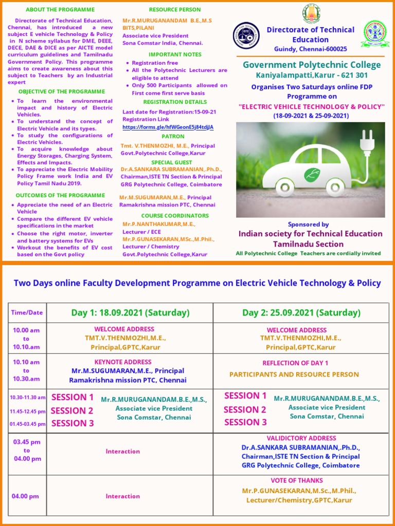 Electric Vehicle Technology & Policy FDP | PDF | Tamil Nadu
