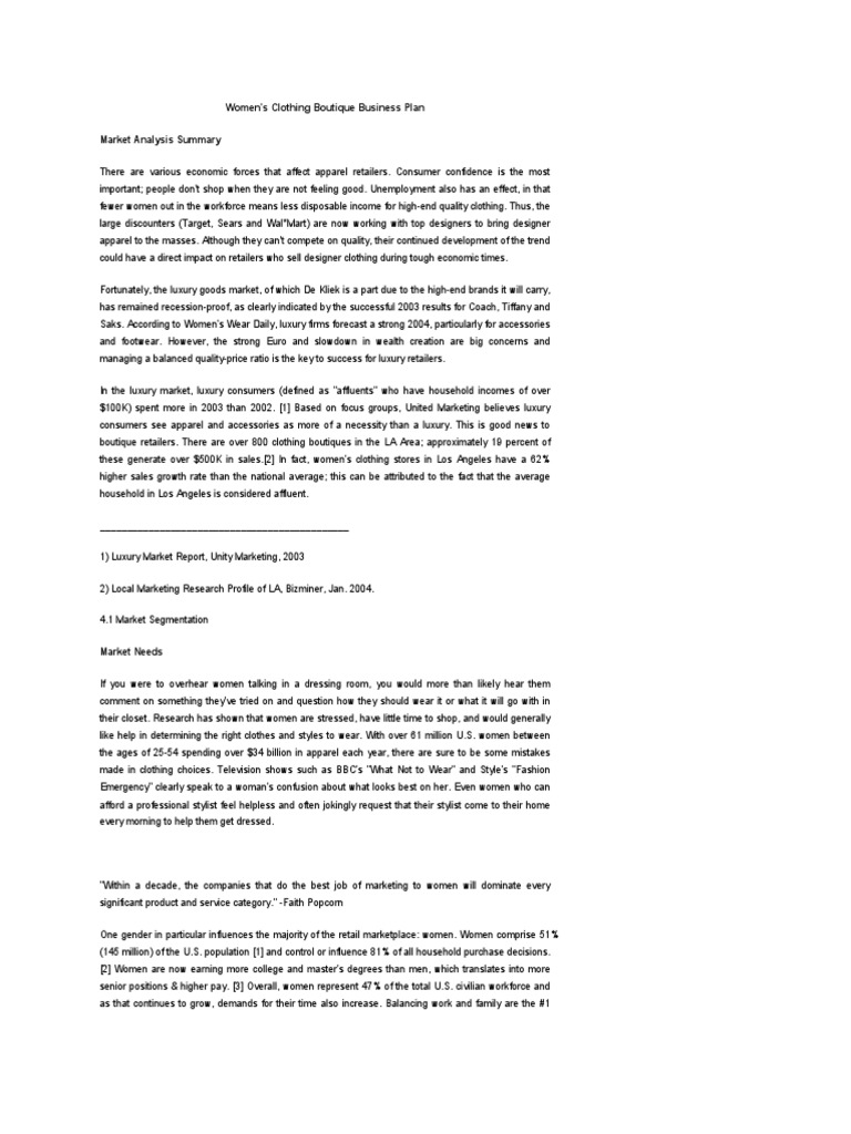 Women S Clothing Boutique Business Plan PDF Retail Luxury Goods