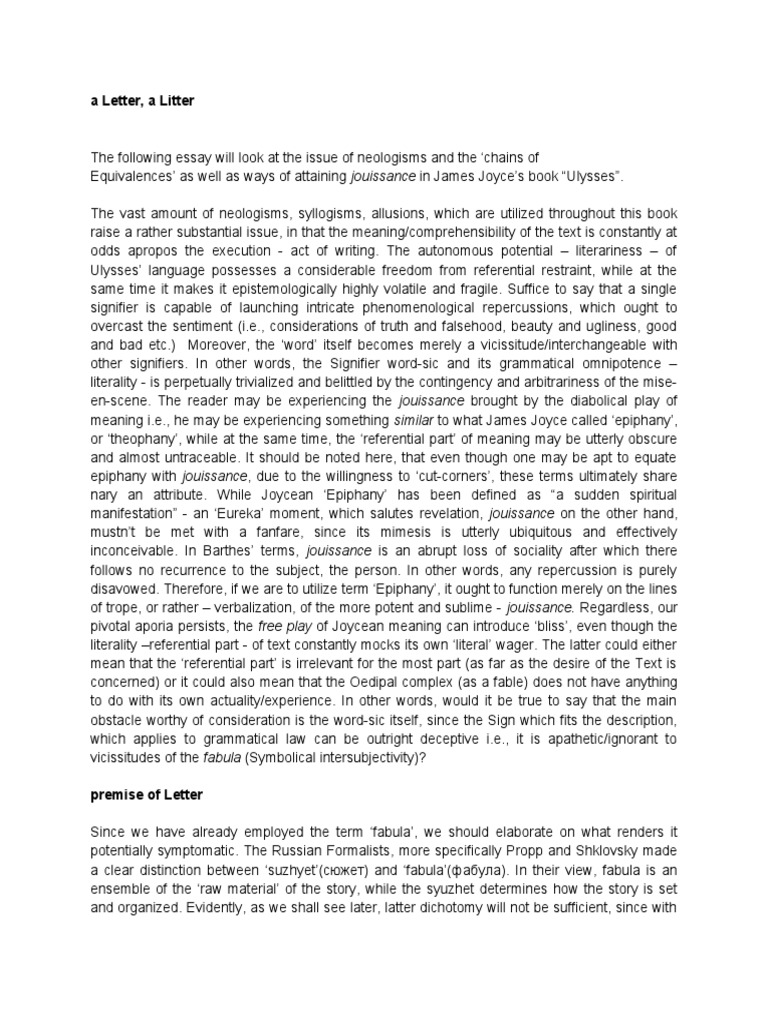 A Letter A Litter Analysis of Joyces Uly PDF Jacques Lacan