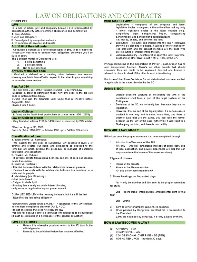 Obligations & Contracts Guide | PDF | Legal Liability | Negligence