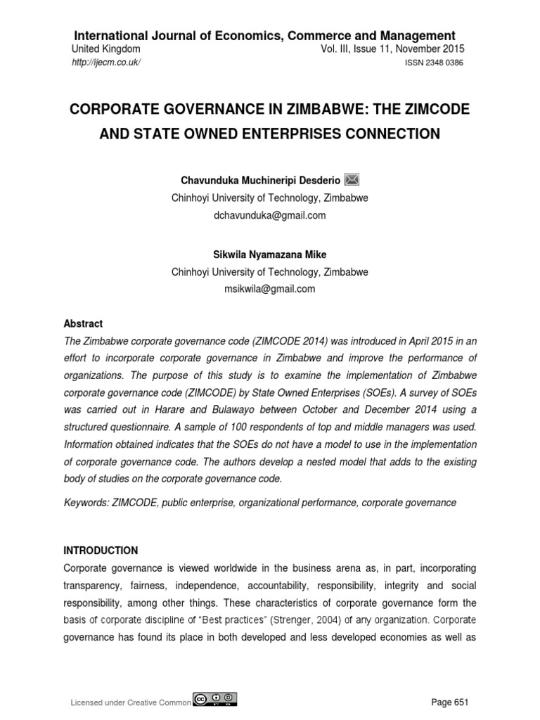 Corporate Governance in Zimbabwe The Zimcode | PDF | Governance