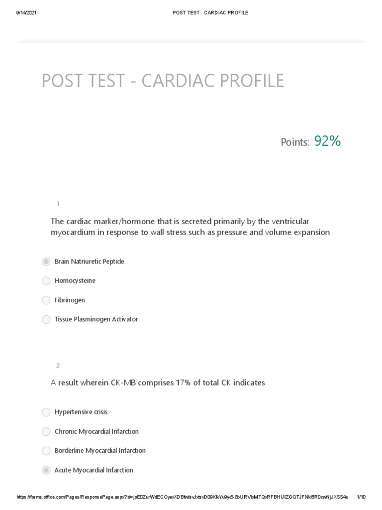 Post Test - Cardiac Profile | PDF | Heart | Lactate Dehydrogenase