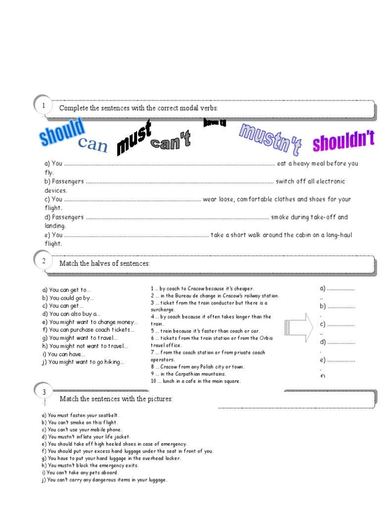 Complete The Sentences With The Correct Modal Verbs 1 PDF Baggage