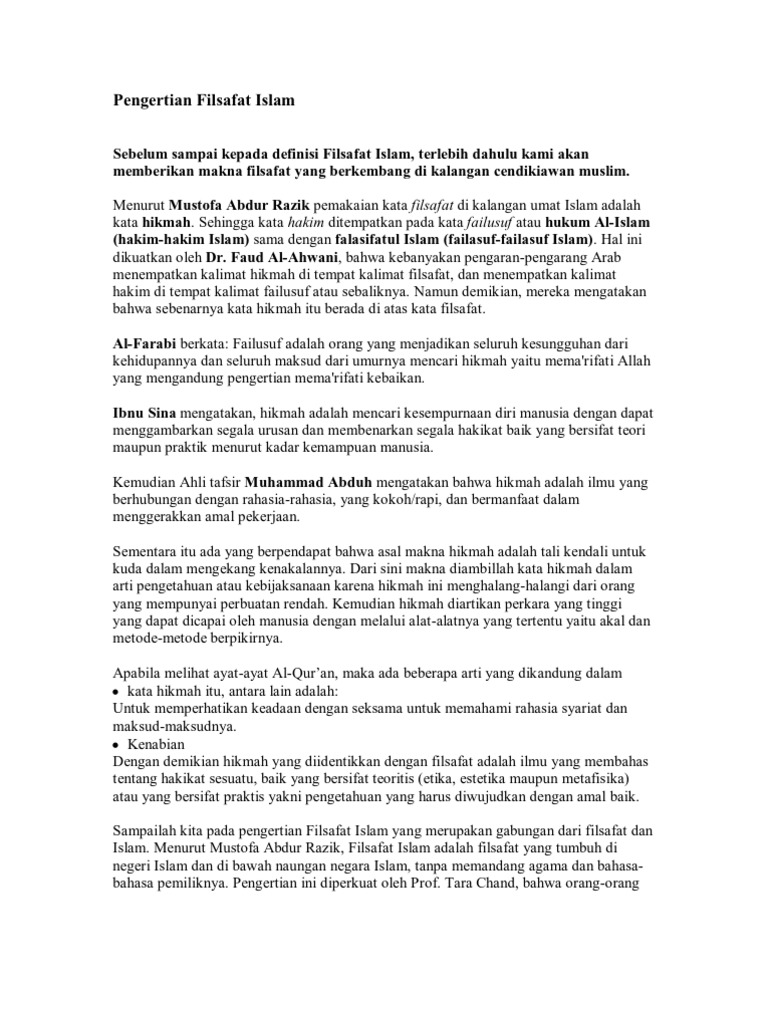 Pengertian Filsafat Islam
