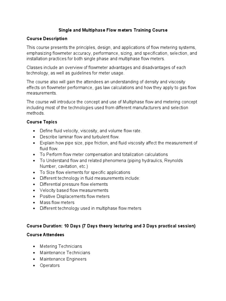 Multiphase Flow Meter Training Course | PDF | Flow Measurement | Fluid ...