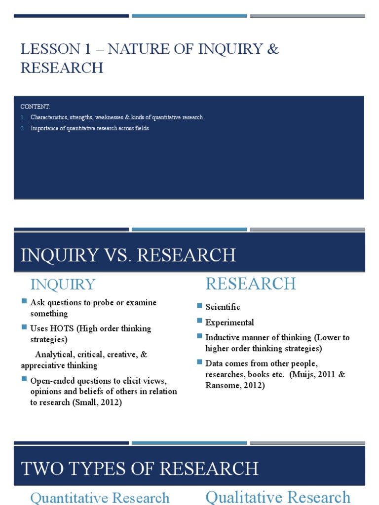 Inquiry and Research Strategies Overview | PDF | Quantitative Research ...