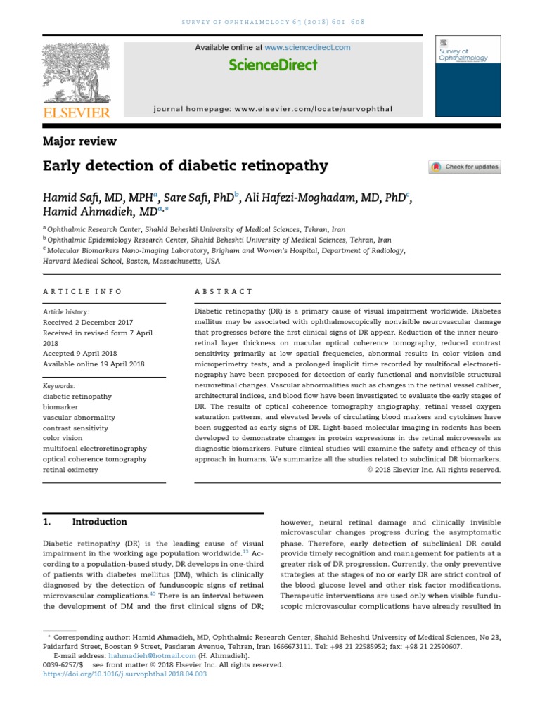 Early Detection of Diabetic Retinopathy Sciencedirect PDF Retina