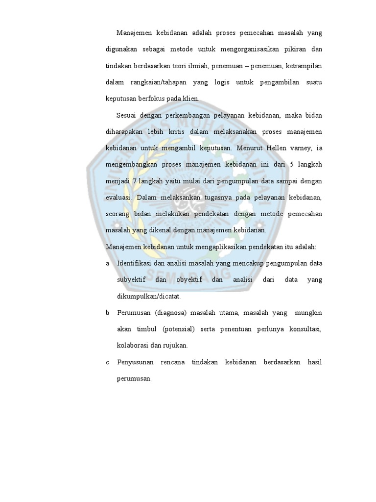 Manajemen Kebidanan Adalah Proses Pemecahan Masalah Yang Digunakan