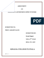 Khalsa College Patiala: Assignment ON Measuring Advertising Effectiveness