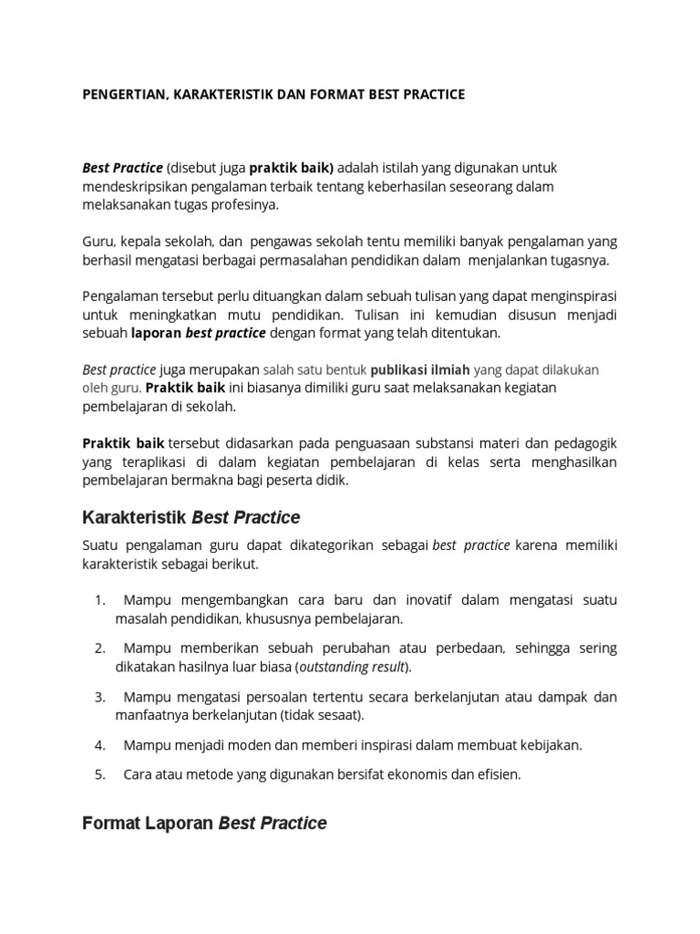 Format dan Karakteristik Best Practice | PDF
