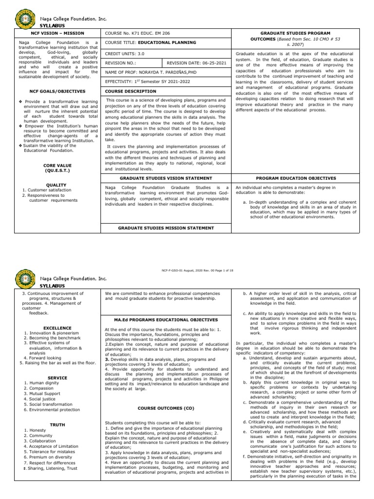 EDUCATIONAL ADMINISTRATION AND PLANNING COURSE OUTLINE visual data 8