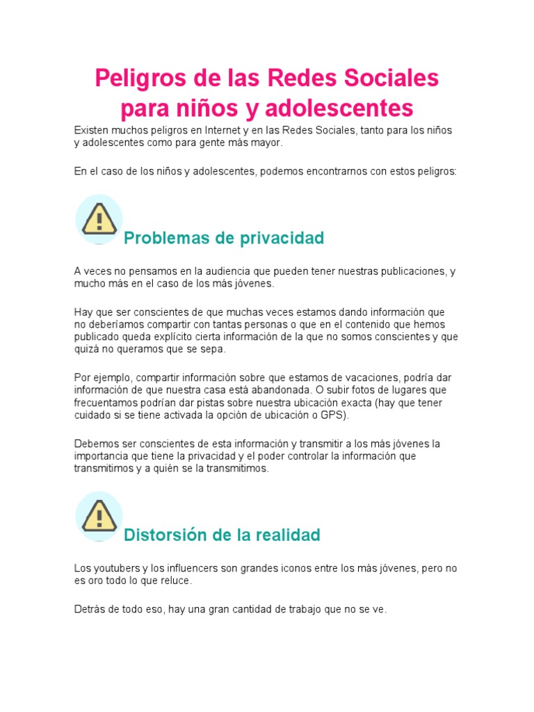 Peligros de Las Redes Sociales para Niños y Adolescentes | PDF ...