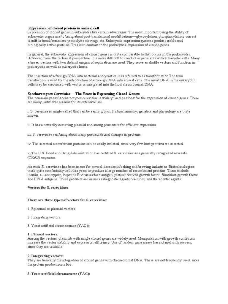 Expression of Cloned Protein in Animal Cell | PDF | Molecular Cloning ...