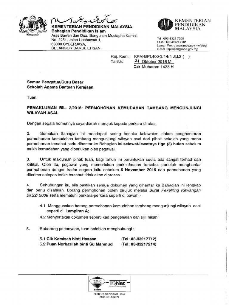 Pemakluman Bil2 2016 Permohonan Kemudahan Tambang Mengunjungi Wilayah Asal Pdf