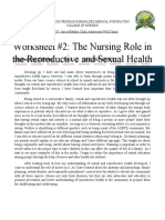 Worksheet #2: The Nursing Role in The Reproductive and Sexual Health