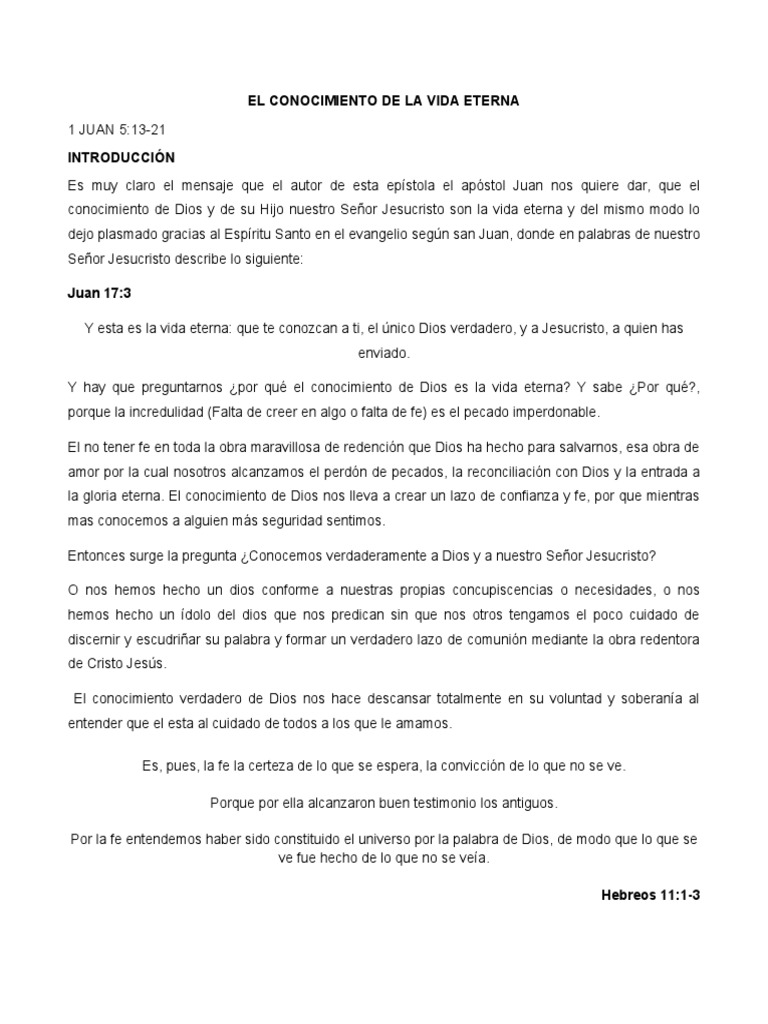El Conocimiento de La Vida Eterna | PDF | Pecado | Cristo (título)