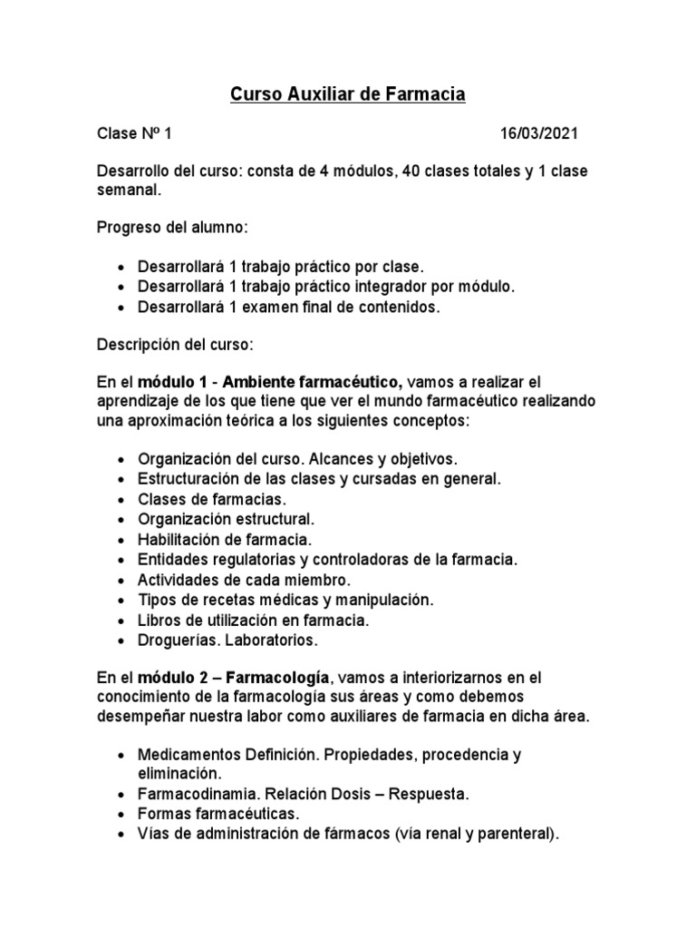 Curso Auxiliar de Farmacia PDF Farmacéutico Farmacia