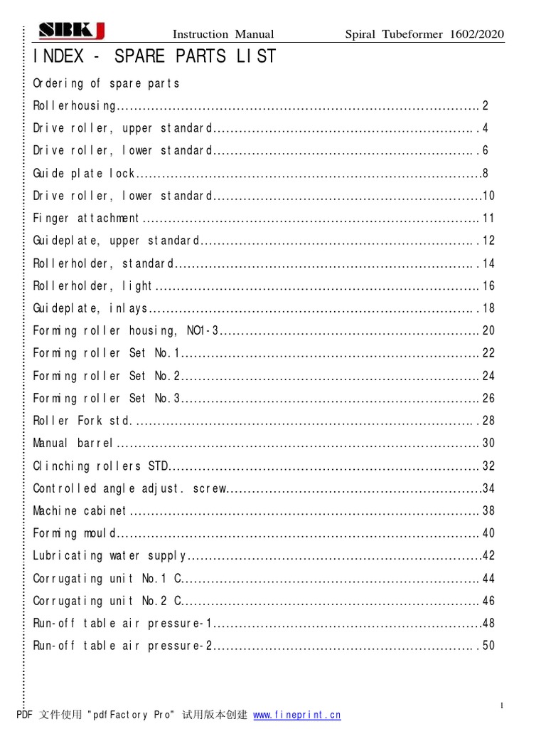 Index - Spare Parts List: Pdf 文件使用 