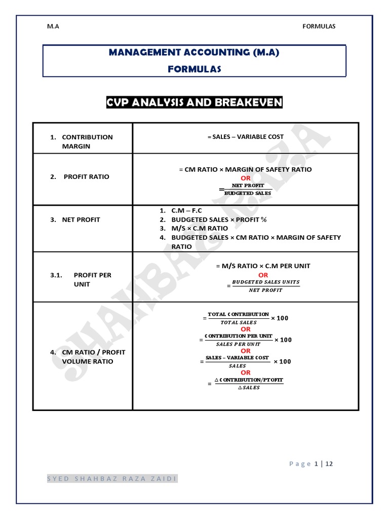 Management Accounting Formulas Pdf Net Present Value Output