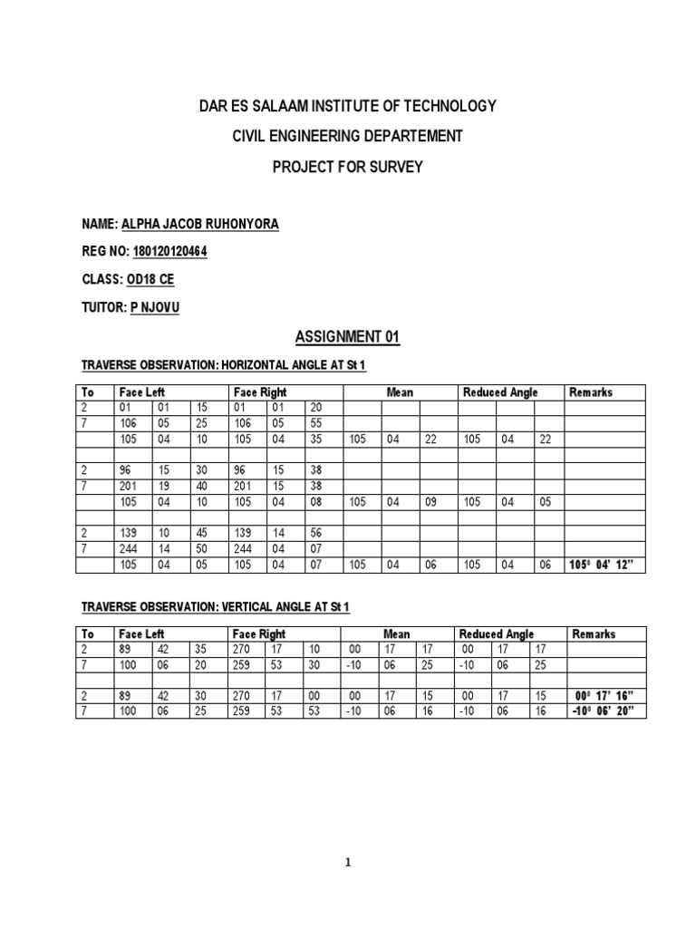 Traverse Observation Data for Civil Engineering | PDF | Scientific ...