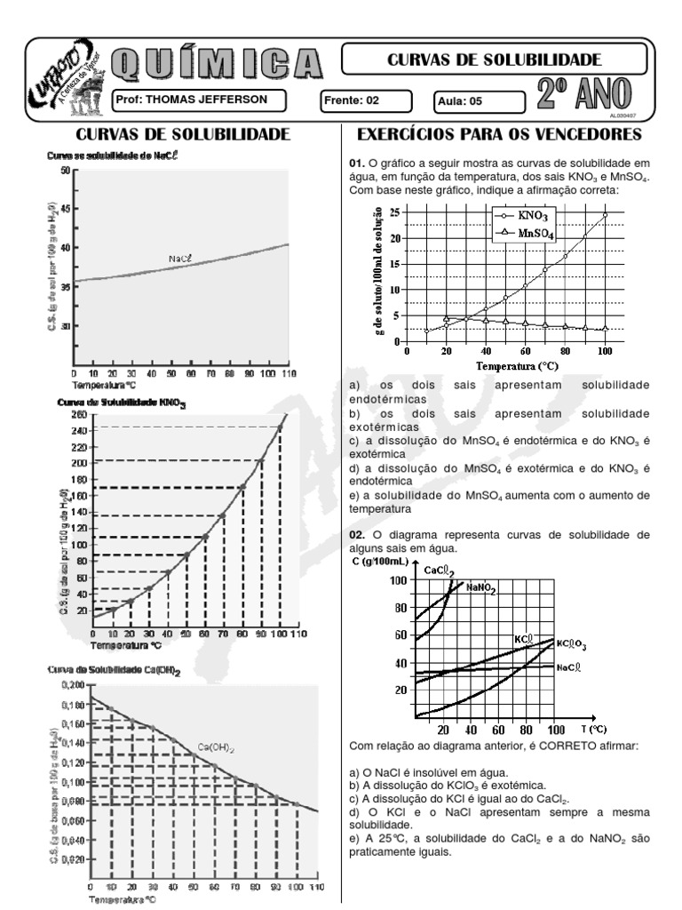 Curvas de Solubilidade e Exercícios | PDF | Solubilidade | Solução