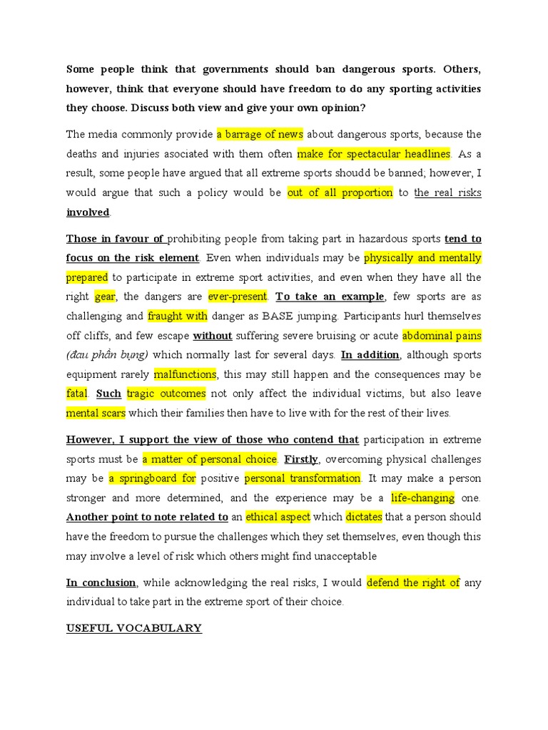 (O B) Dangerous Sports Should Be Banned Download Free PDF Human Nature