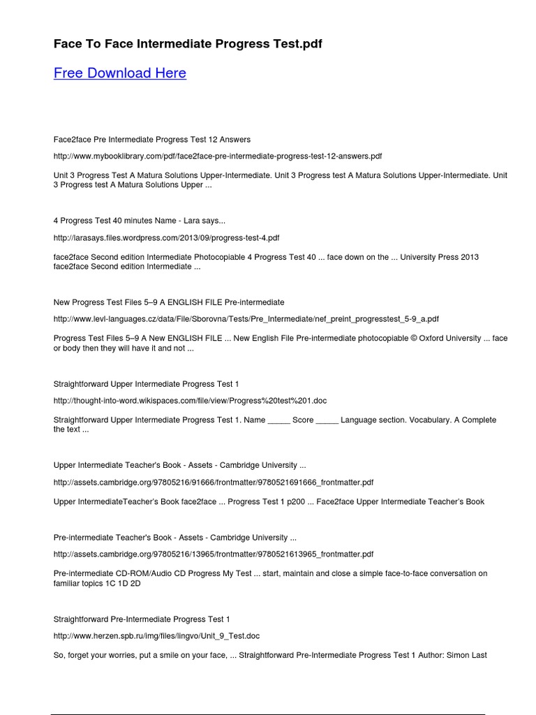 Free Download Here: Face To Face Intermediate Progress Test PDF | PDF