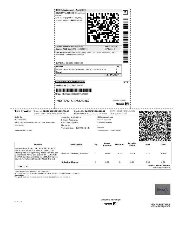 No Plastic Packaging Tax Invoice PDF Taxes