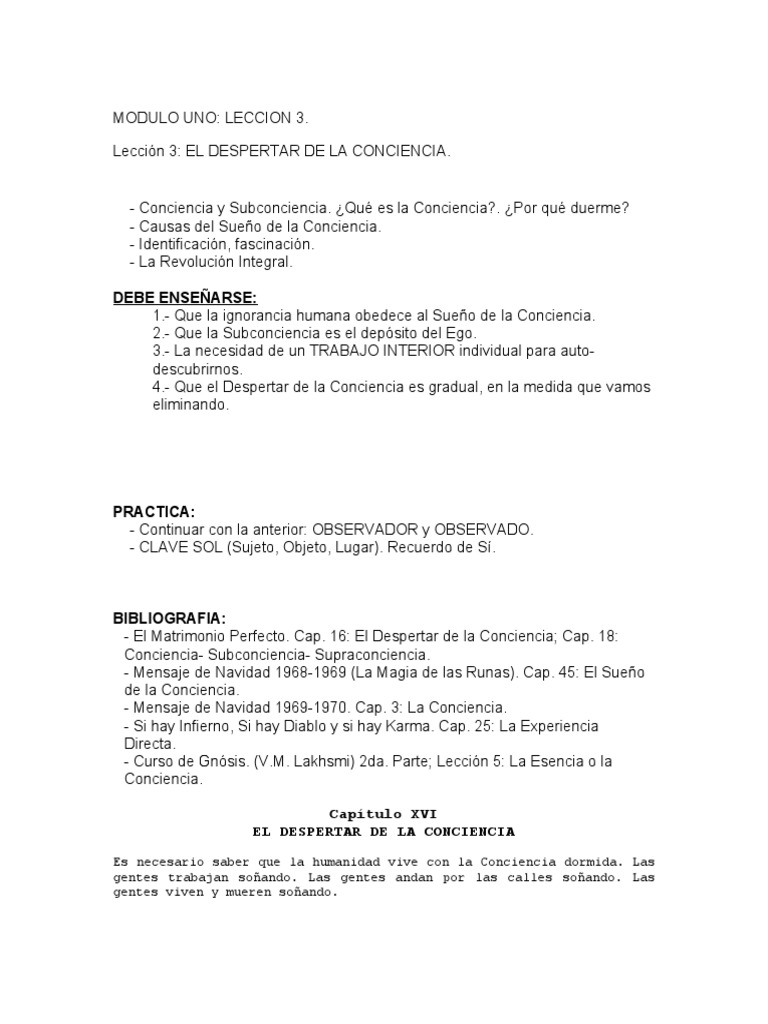Despertar de la Conciencia: Lección 3 | PDF | Dormir | Memoria