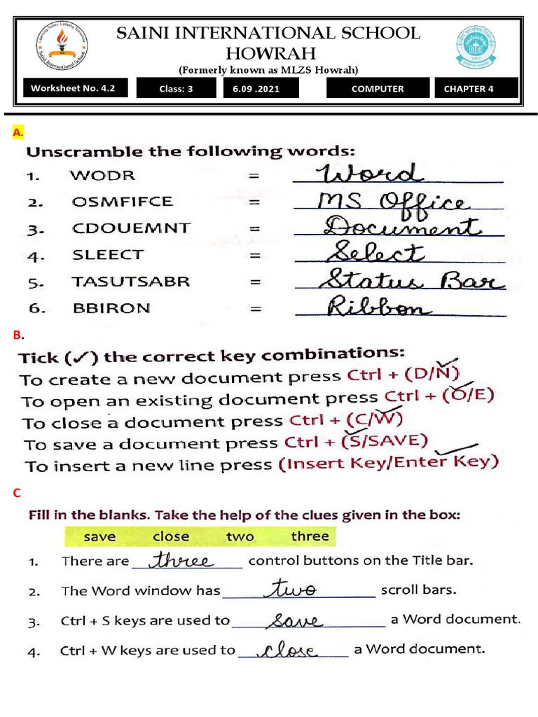 CLASS 3 COMPUTER - Worksheet 4.2 | PDF | Computer File | Window (Computing)