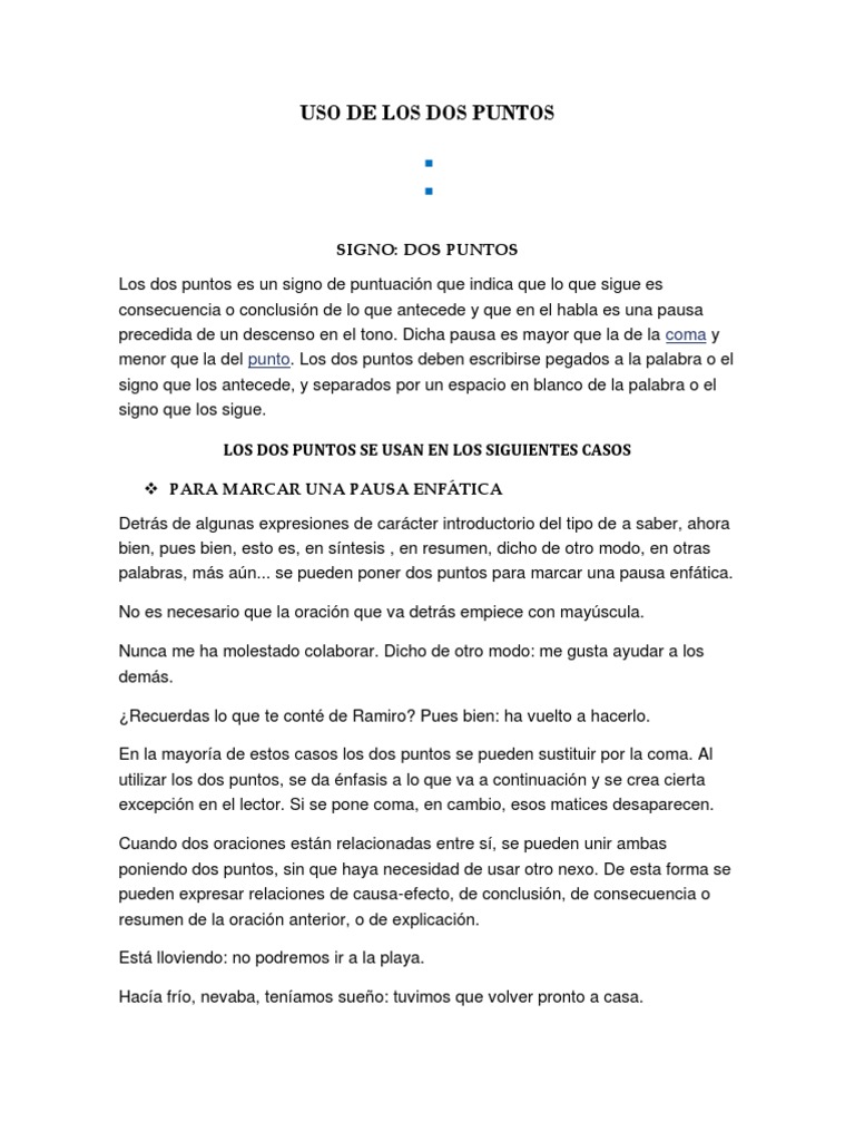 Uso y funciones de los dos puntos | PDF | Coma | Puntuación