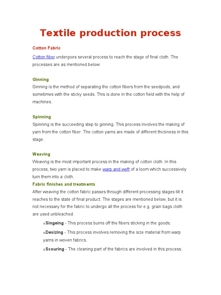 Textile Production Process | PDF | Textiles | Weaving